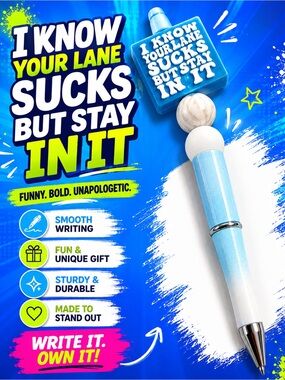 Funny Hand Crafted Light Blue & White Novelty Statement Pen - Bold Office Gift
